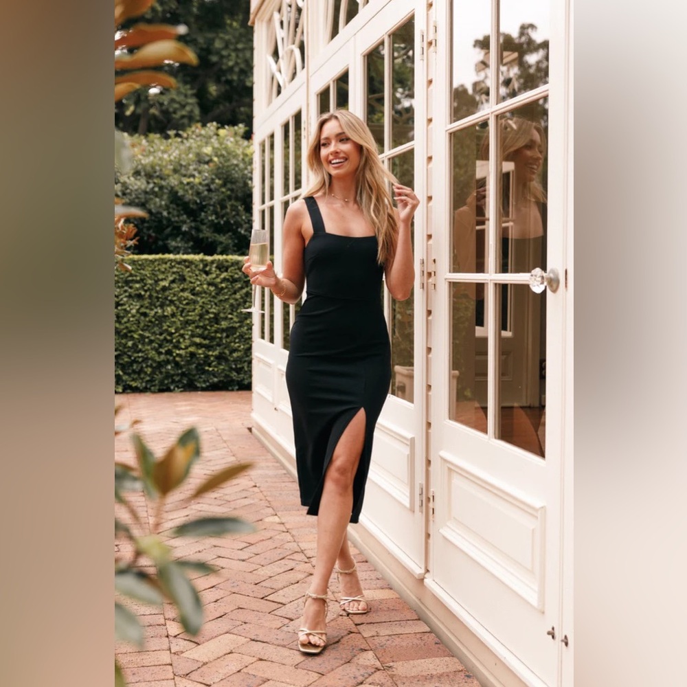 Black midi dress with slit